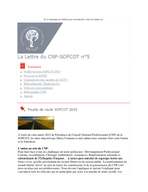 Lettre du CNP SOFCOT n°5 - Janvier 2015