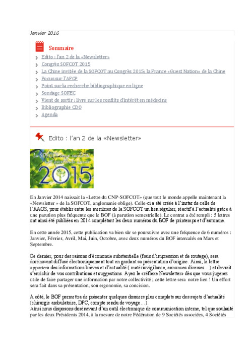 Lettre du CNP SOFCOT n°6 - Février 2015