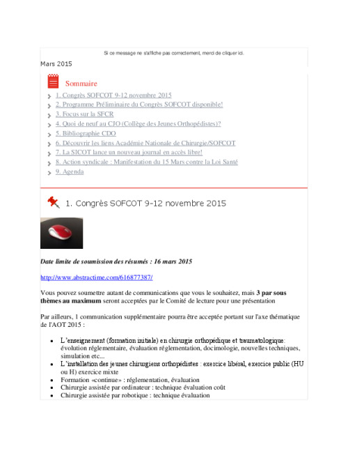 Lettre du CNP SOFCOT n°7 - Mars 2015