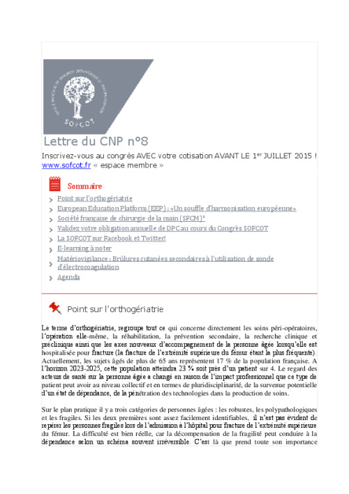 Lettre du CNP SOFCOT n°8 - Avril 2015