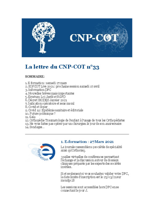 Lettre du CNP-COT n°33 - Mars 2021