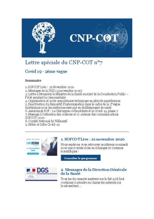 Lettre Spéciale COVID du CNP-COT n°7