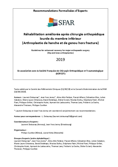 Réhabilitation améliorée après chirurgie orthopédique lourde du membre inférieur (Arthroplastie de hanche et de genou hors fracture)