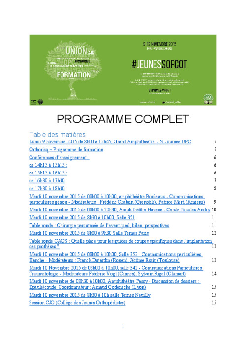 Programme congrès SOFCOT 2015