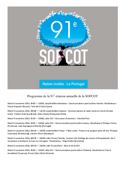 Programme congrès SOFCOT 2016
